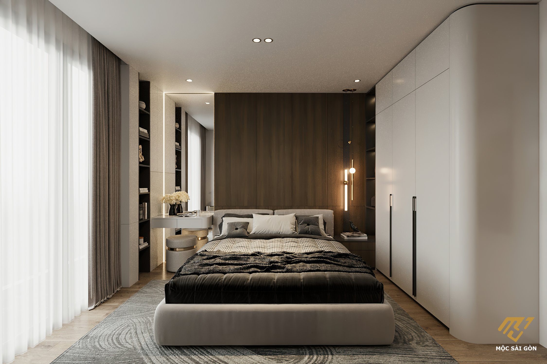 Tận dụng mảng tường trống để thiết kế nội thất phòng ngủ